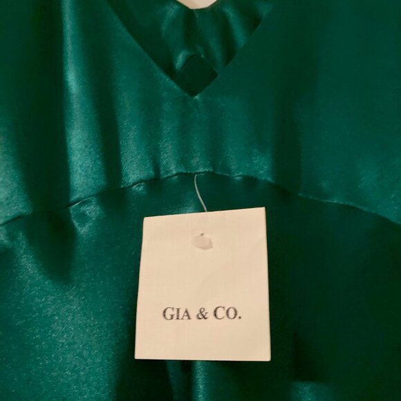 Sleek Emerald Green Satin Slip Dress V-Neck Midi GIA & CO- Size: 0 - Picture 2 of 6